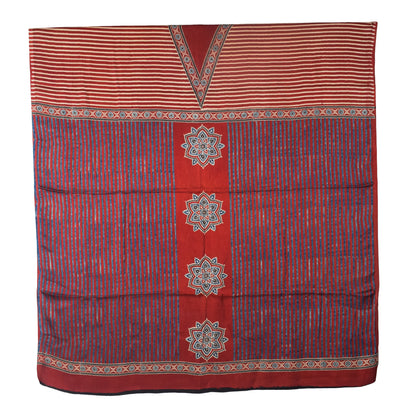 Ajrakh Modal Silk Natural Dye Three Colour Print | 3 Kam | Hand Block Print Kurta-Dupatta (Two Piece Set) with Full Ajrakh Heavy Dupatta with Tassels - 2.5 Mtr Length   -  SKU : AI10601H
