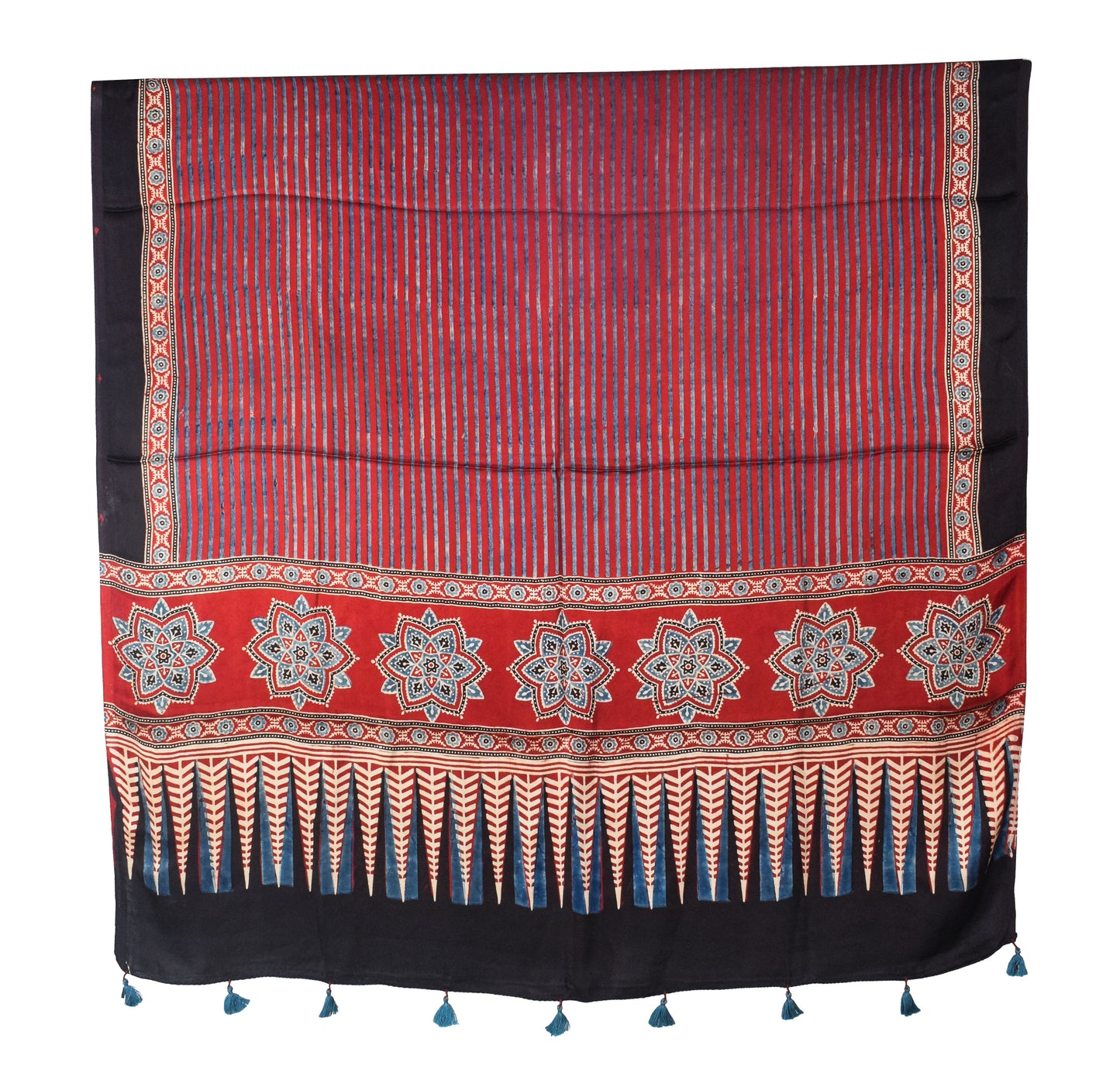 Ajrakh Modal Silk Natural Dye Three Colour Print | 3 Kam | Hand Block Print Kurta-Dupatta (Two Piece Set) with Full Ajrakh Heavy Dupatta with Tassels - 2.5 Mtr Length   -  SKU : AI10601H