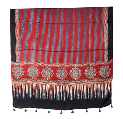 Ajrakh Modal Silk Natural Dye Three Colour Print | 3 Kam | Hand Block Print Kurta-Dupatta (Two Piece Set) with Full Ajrakh Heavy Dupatta with Tassels - 2.5 Mtr Length   -  SKU : AI10601H