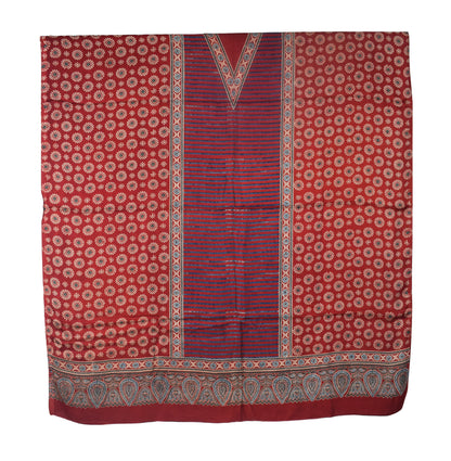 Ajrakh Modal Silk Natural Dye Three Colour Print | 3 Kam | Hand Block Print Kurta-Dupatta (Two Piece Set) with Full Ajrakh Heavy Dupatta with Tassels - 2.5 Mtr Length   -  SKU : AI10601K
