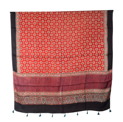 Ajrakh Modal Silk Natural Dye Three Colour Print | 3 Kam | Hand Block Print Kurta-Dupatta (Two Piece Set) with Full Ajrakh Heavy Dupatta with Tassels - 2.5 Mtr Length   -  SKU : AI10601K