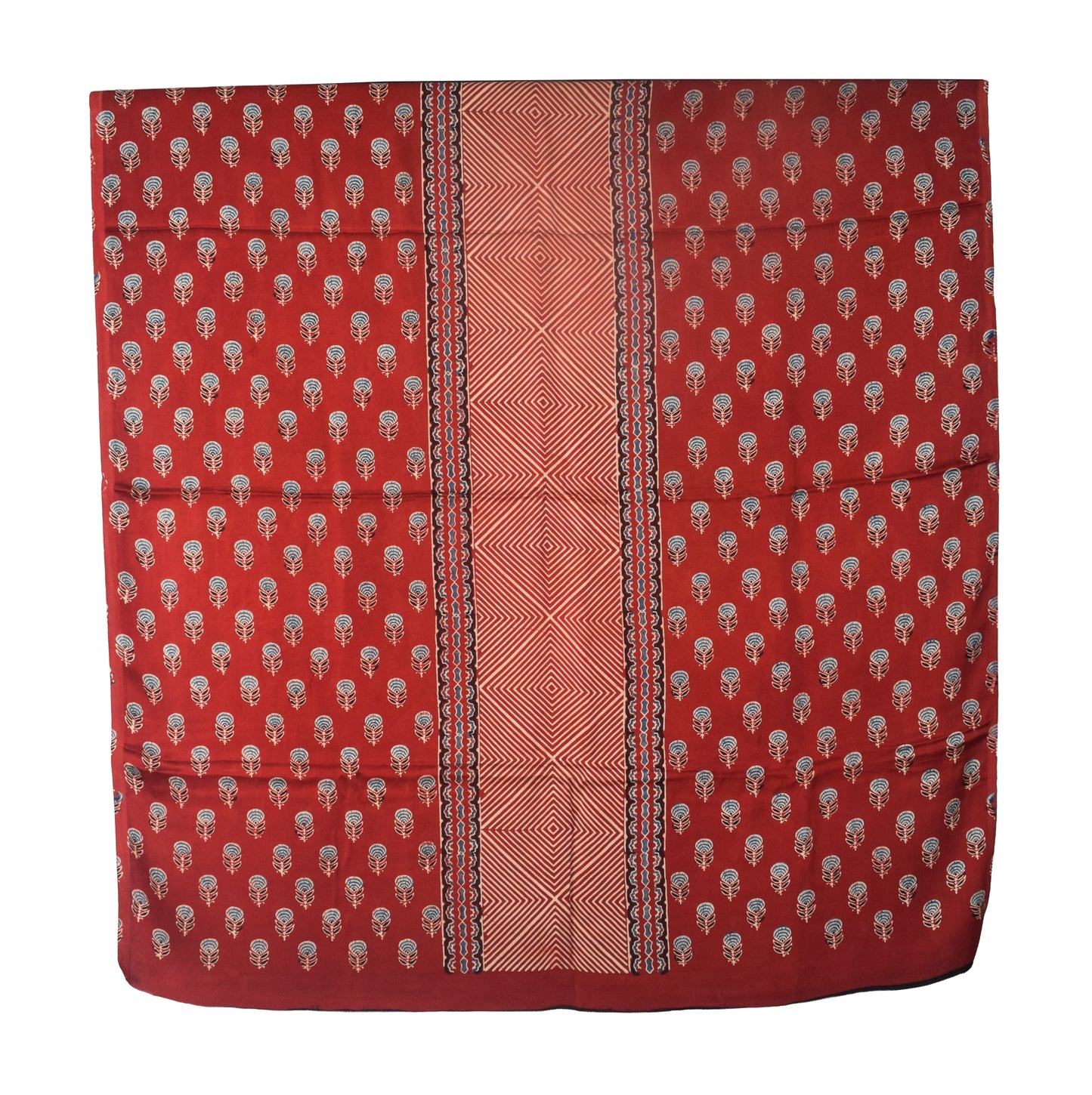 Ajrakh Modal Silk Natural Dye Three Colour Print | 3 Kam | Hand Block Print Kurta-Dupatta (Two Piece Set) with Full Ajrakh Heavy Dupatta with Tassels - 2.5 Mtr Length   -  SKU : AI10601N