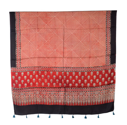 Ajrakh Modal Silk Natural Dye Three Colour Print | 3 Kam | Hand Block Print Kurta-Dupatta (Two Piece Set) with Full Ajrakh Heavy Dupatta with Tassels - 2.5 Mtr Length   -  SKU : AI10601N