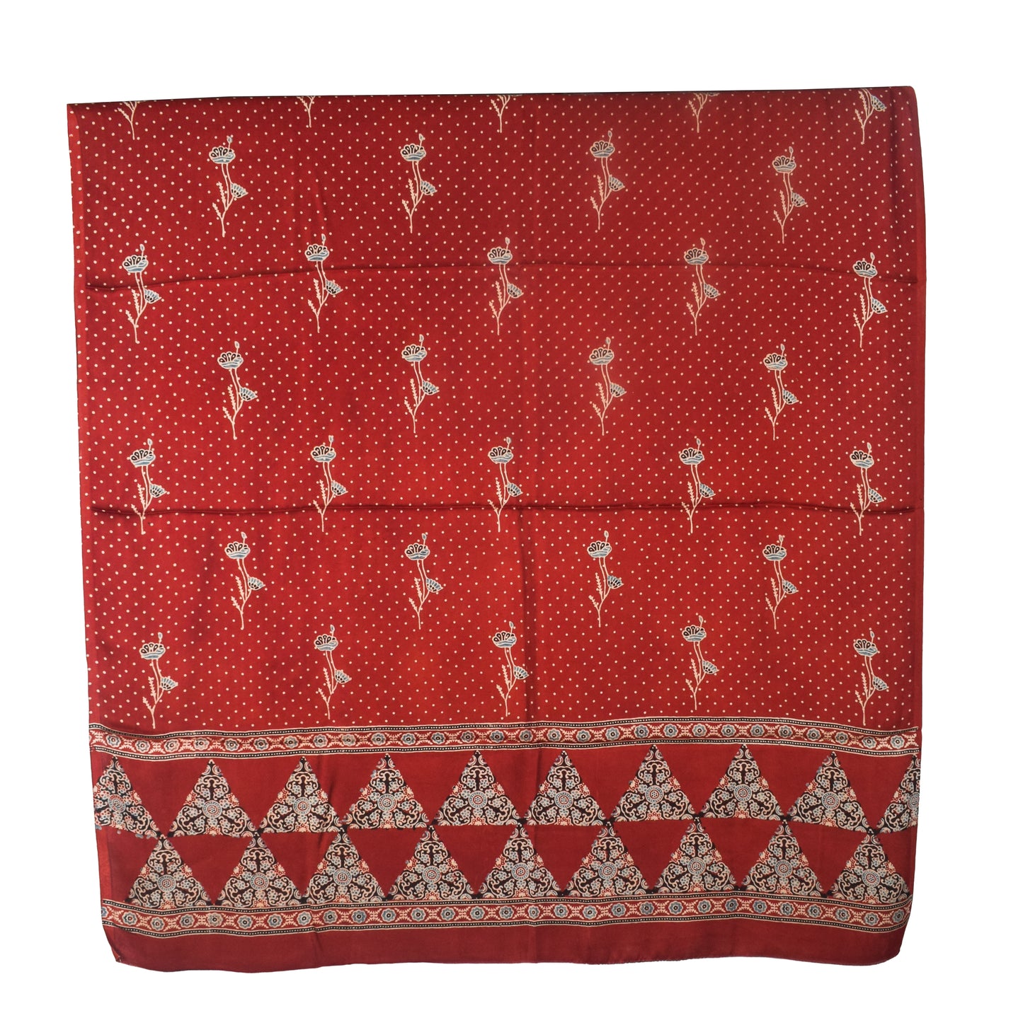 Ajrakh Modal Silk Natural Dye Three Colour Print | 3 Kam | Hand Block Print Kurta-Dupatta (Two Piece Set) with Full Ajrakh Heavy Dupatta with Tassels - 2.5 Mtr Length   -  SKU : AI10601Q