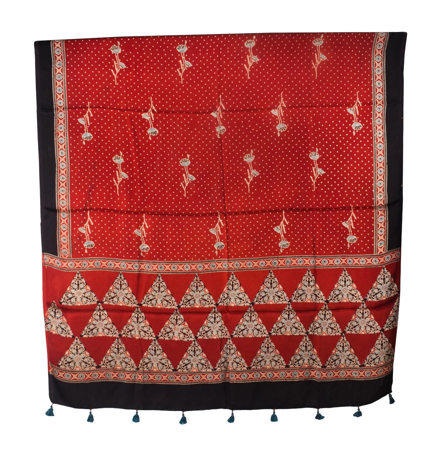 Ajrakh Modal Silk Natural Dye Three Colour Print | 3 Kam | Hand Block Print Kurta-Dupatta (Two Piece Set) with Full Ajrakh Heavy Dupatta with Tassels - 2.5 Mtr Length   -  SKU : AI10601Q