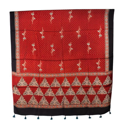Ajrakh Modal Silk Natural Dye Three Colour Print | 3 Kam | Hand Block Print Kurta-Dupatta (Two Piece Set) with Full Ajrakh Heavy Dupatta with Tassels - 2.5 Mtr Length   -  SKU : AI10601Q