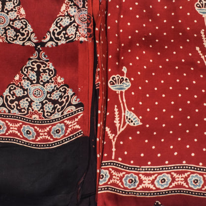 Ajrakh Modal Silk Natural Dye Three Colour Print | 3 Kam | Hand Block Print Kurta-Dupatta (Two Piece Set) with Full Ajrakh Heavy Dupatta with Tassels - 2.5 Mtr Length   -  SKU : AI10601Q