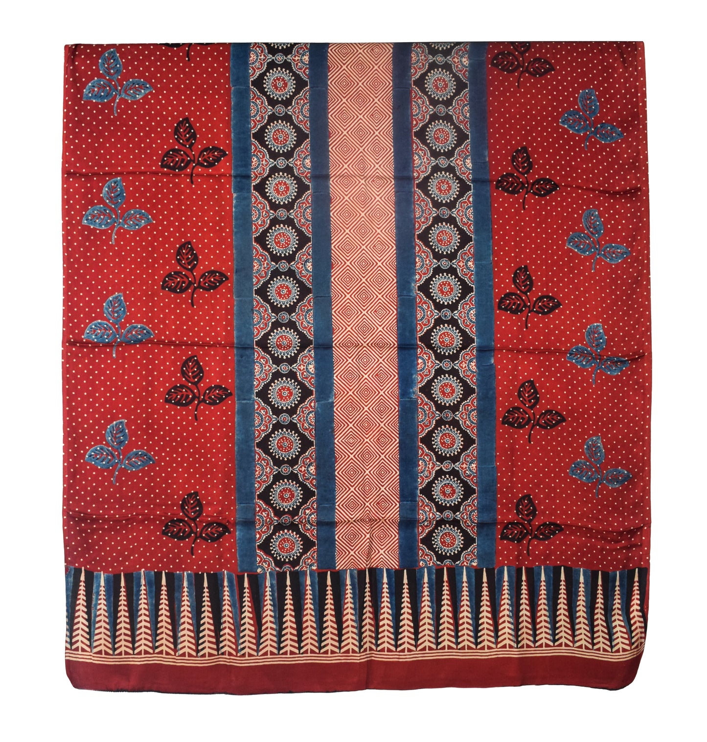 Ajrakh Modal Silk Natural Dye Three Colour Print | 3 Kam | Hand Block Print Kurta-Dupatta (Two Piece Set) with Full Ajrakh Heavy Dupatta with Tassels - 2.5 Mtr Length   -  SKU : AI10601T