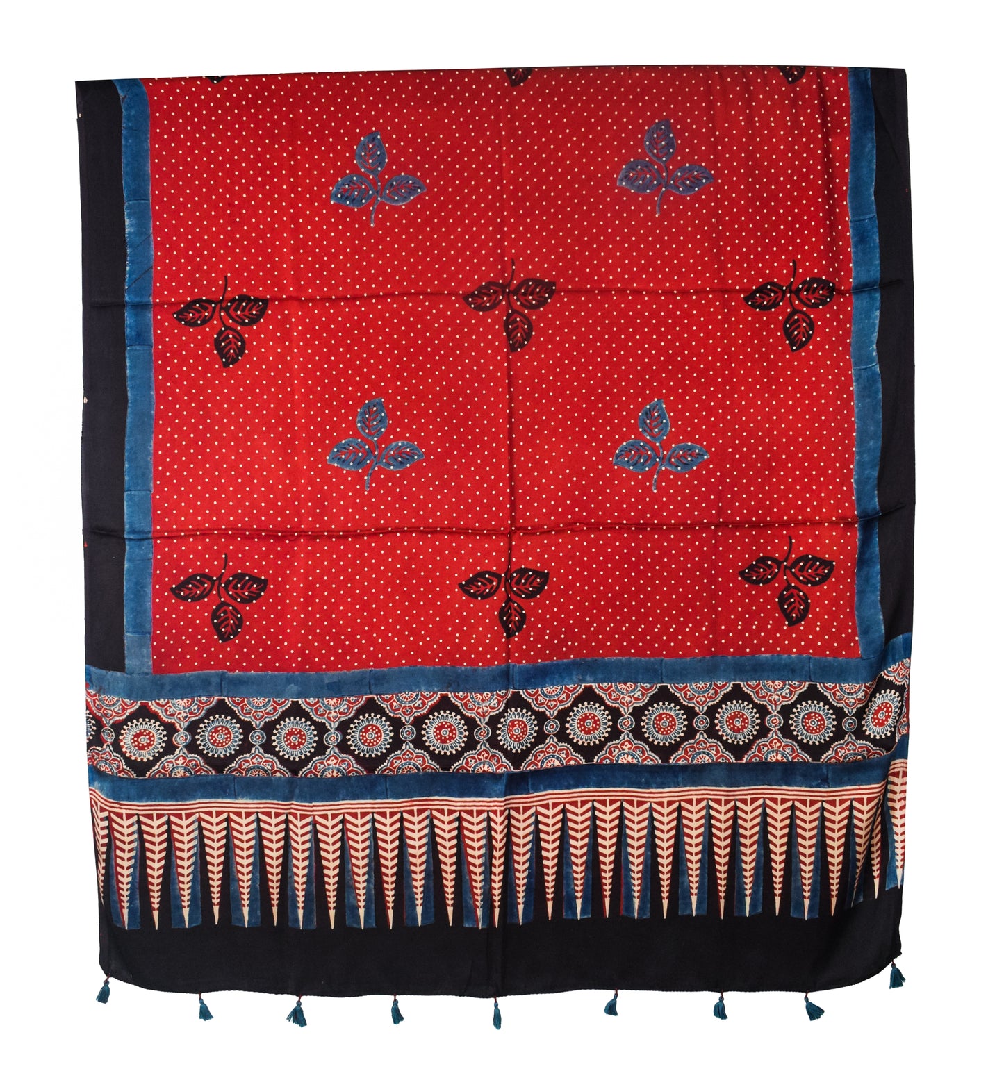 Ajrakh Modal Silk Natural Dye Three Colour Print | 3 Kam | Hand Block Print Kurta-Dupatta (Two Piece Set) with Full Ajrakh Heavy Dupatta with Tassels - 2.5 Mtr Length   -  SKU : AI10601T