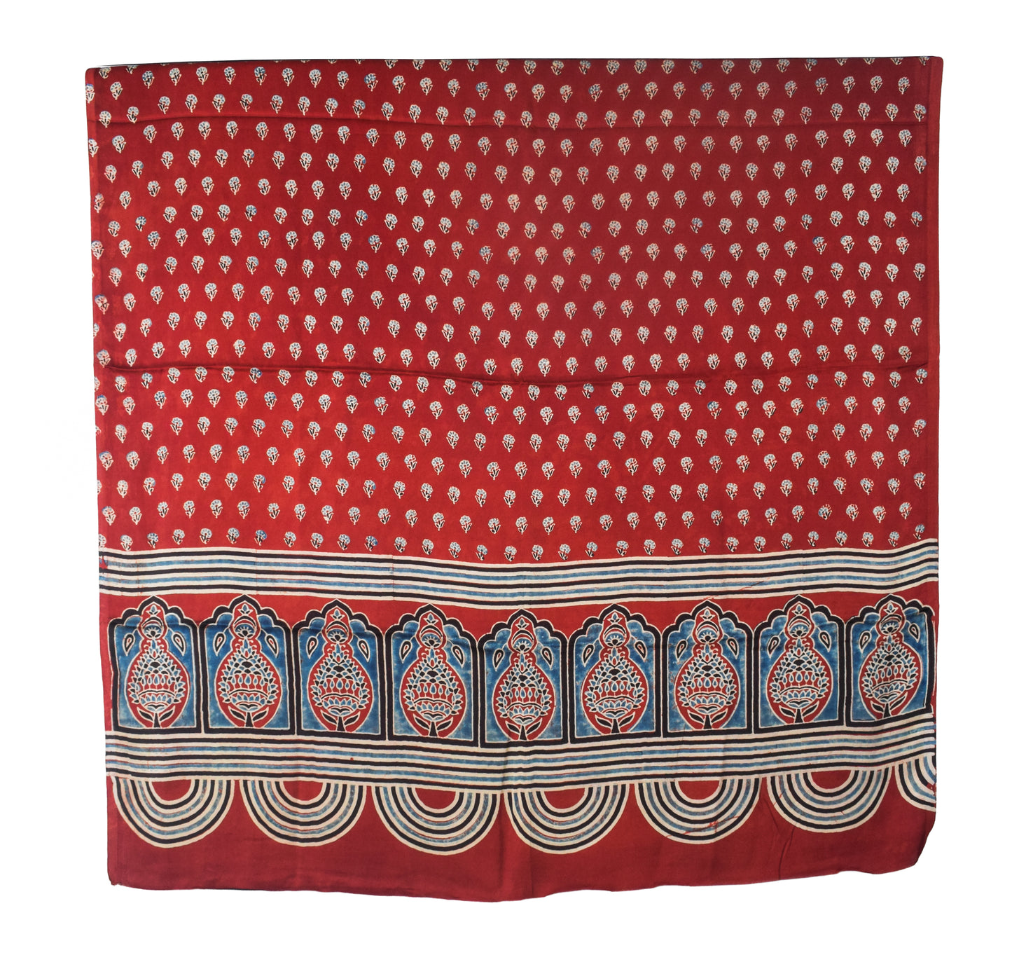 Ajrakh Modal Silk Natural Dye Three Colour Print | 3 Kam | Hand Block Print Kurta-Dupatta (Two Piece Set) with Full Ajrakh Heavy Dupatta with Tassels - 2.5 Mtr Length   -  SKU : AI10601W