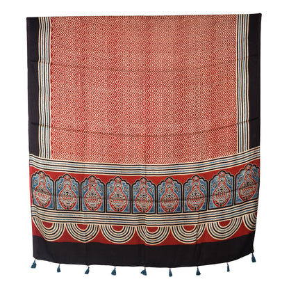 Ajrakh Modal Silk Natural Dye Three Colour Print | 3 Kam | Hand Block Print Kurta-Dupatta (Two Piece Set) with Full Ajrakh Heavy Dupatta with Tassels - 2.5 Mtr Length   -  SKU : AI10601W