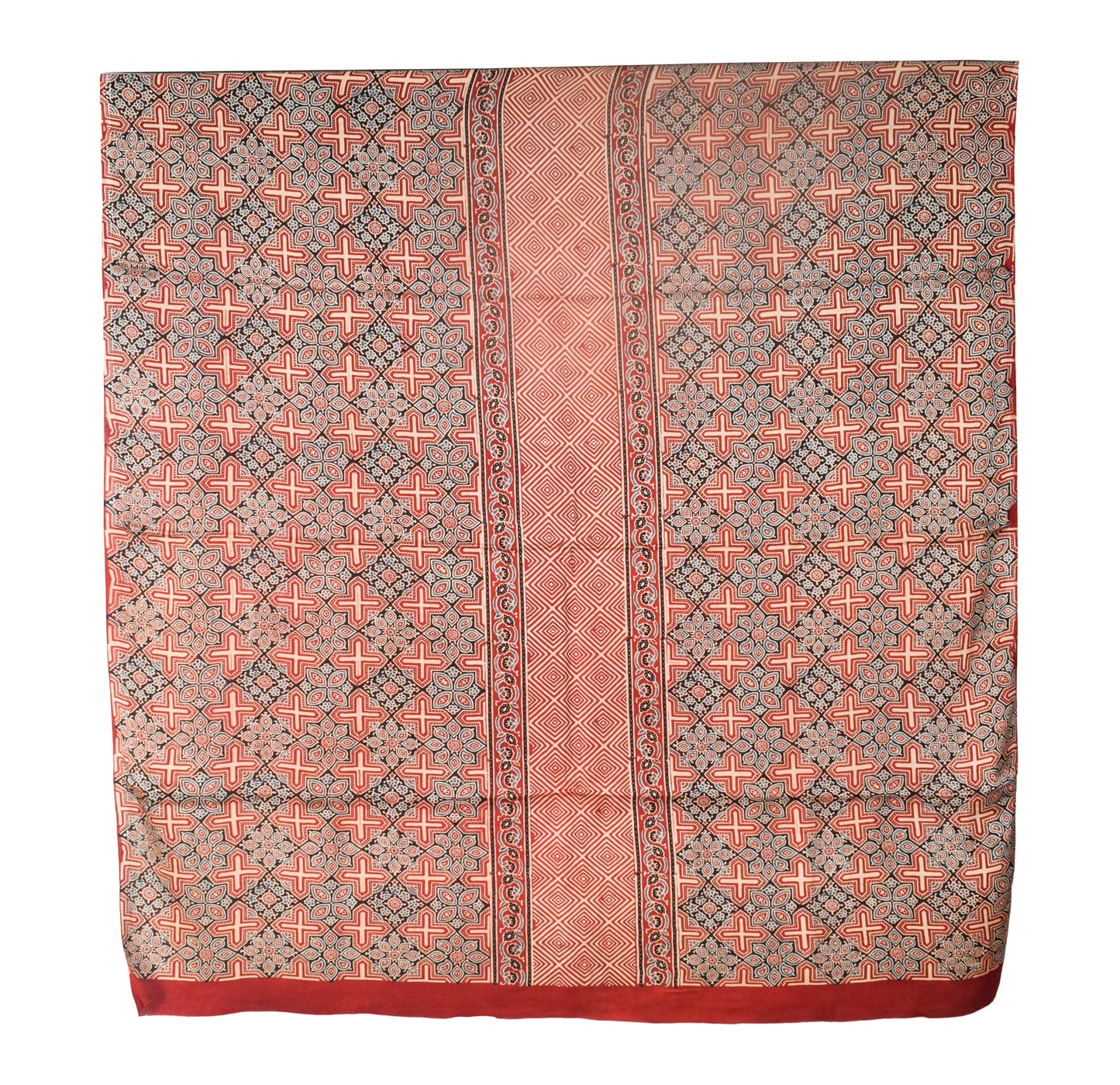 Ajrakh Modal Silk Natural Dye Three Colour Print | 3 Kam | Hand Block Print Kurta-Dupatta (Two Piece Set) with Full Ajrakh Heavy Dupatta with Tassels - 2.5 Mtr Length   -  SKU : AI10601Z