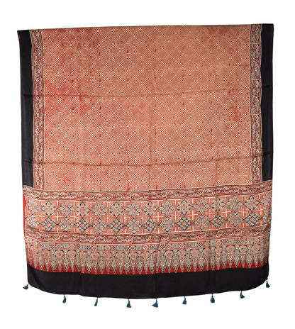 Ajrakh Modal Silk Natural Dye Three Colour Print | 3 Kam | Hand Block Print Kurta-Dupatta (Two Piece Set) with Full Ajrakh Heavy Dupatta with Tassels - 2.5 Mtr Length   -  SKU : AI10601Z