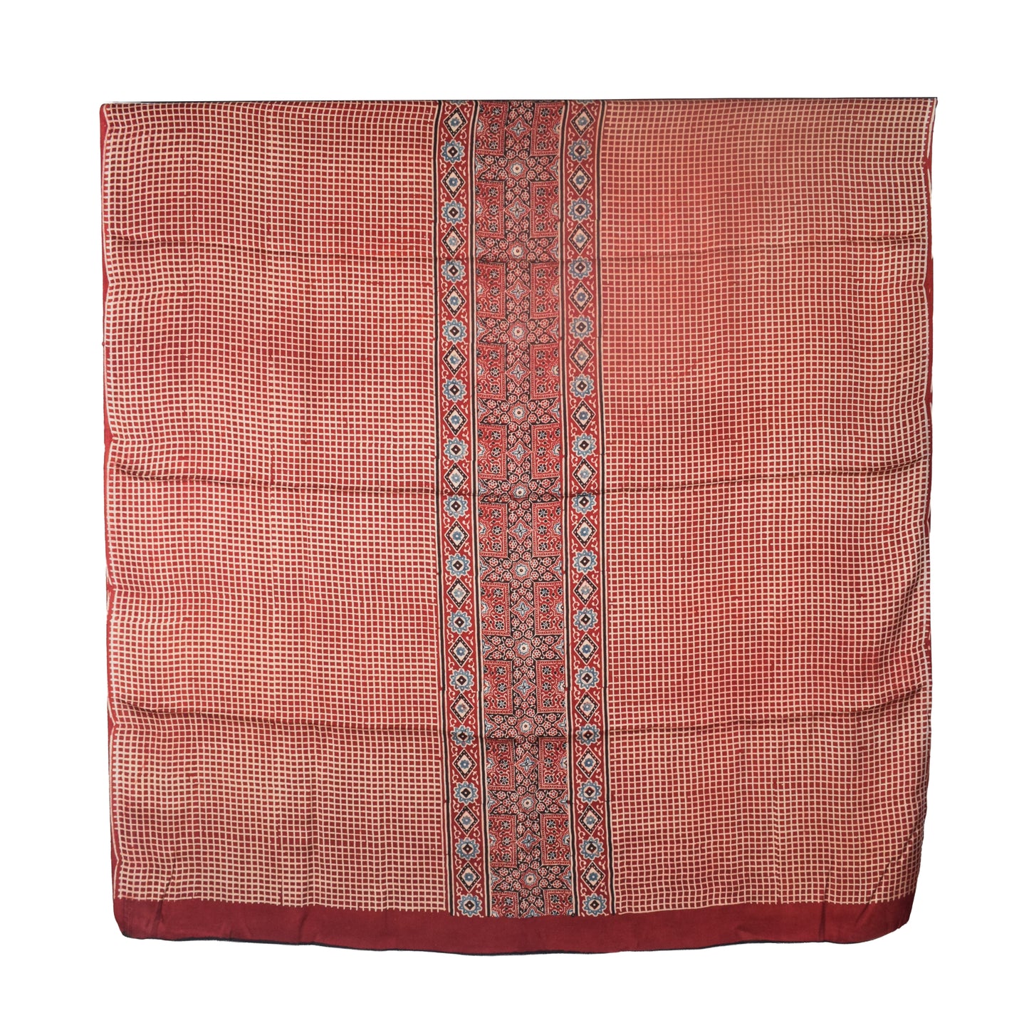 Ajrakh Modal Silk Natural Dye Three Colour Print | 3 Kam | Hand Block Print Kurta-Dupatta (Two Piece Set) with Full Ajrakh Heavy Dupatta with Tassels - 2.5 Mtr Length   -  SKU : AI1060AC