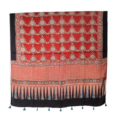 Ajrakh Modal Silk Natural Dye Three Colour Print | 3 Kam | Hand Block Print Kurta-Dupatta (Two Piece Set) with Full Ajrakh Heavy Dupatta with Tassels - 2.5 Mtr Length   -  SKU : AI1060AC