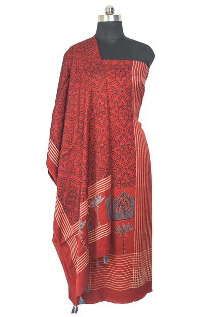 Ajrakh Modal Silk Natural Dye Hand Block Print Kurta-Dupatta (Two Piece Set) with Full Ajrakh Heavy Dupatta with Tassels - 2.5 Mtr Length    -  SKU : AI22101P