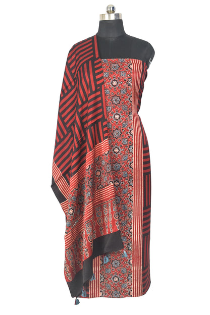 Ajrakh Modal Silk Natural Dye Hand Block Print Kurta-Dupatta (Two Piece Set) with Full Ajrakh Heavy Dupatta with Tassels - 2.5 Mtr Length    -  SKU : AI22101T