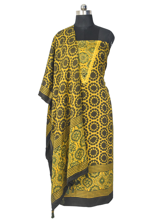 Ajrakh Modal Silk Natural Dye Hand Block Print Kurta-Dupatta (Two Piece Set) with Full Ajrakh Heavy Dupatta with Tassels - 2.5 Mtr Length    -  SKU : AI22101A