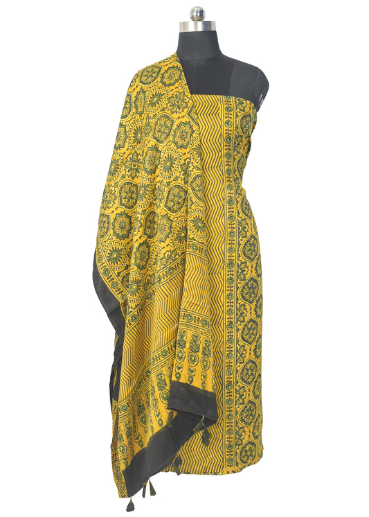 Ajrakh Modal Silk Natural Dye Hand Block Print Kurta-Dupatta (Two Piece Set) with Full Ajrakh Heavy Dupatta with Tassels - 2.5 Mtr Length    -  SKU : AI22101C