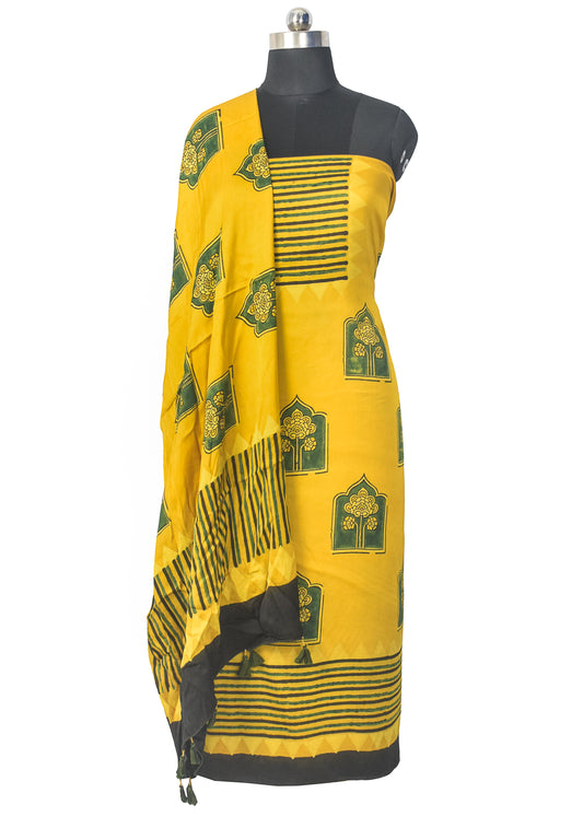 Ajrakh Modal Silk Natural Dye Hand Block Print Kurta-Dupatta (Two Piece Set) with Full Ajrakh Heavy Dupatta with Tassels - 2.5 Mtr Length    -  SKU : AI22101D