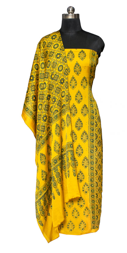 Ajrakh Modal Silk Natural Dye Hand Block Print Kurta-Dupatta (Two Piece Set) with Full Ajrakh Heavy Dupatta with Tassels     -  SKU : ID25701L