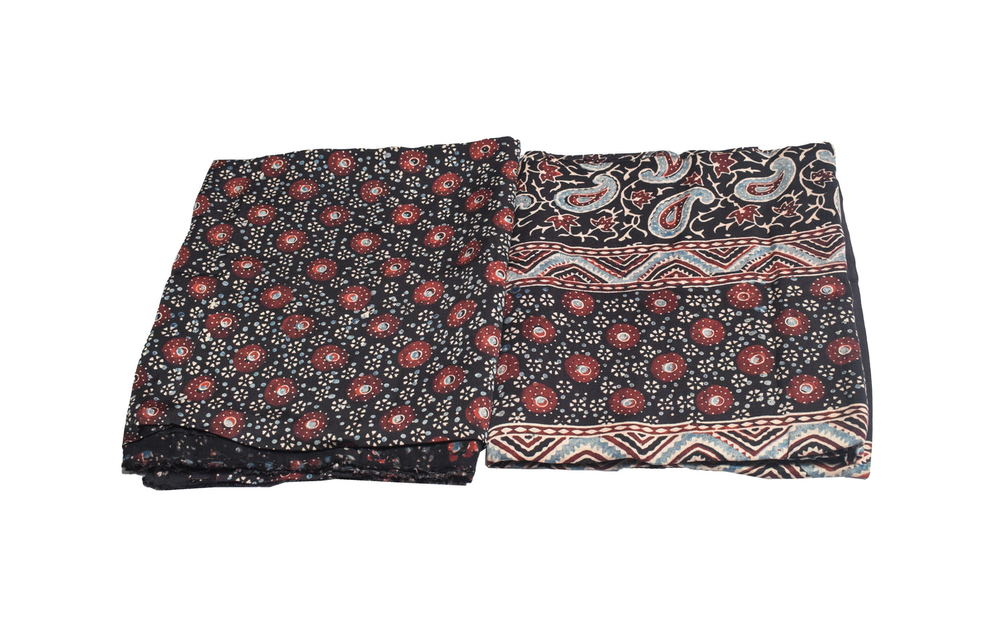Ajrakh Modal Silk Natural Dye Hand Block Print Kurta-Dupatta (Two Piece Set)   - 2.5  Mt Top  -  SKU: MS22504E