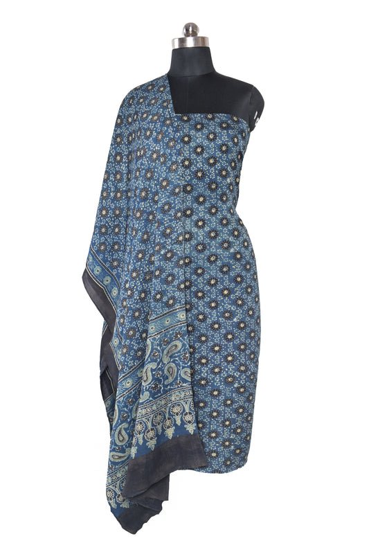 Ajrakh Modal Silk Natural Dye Kurta-Dupatta  Without Golden Border  - Two Piece Suit  -  SKU: MS22504C