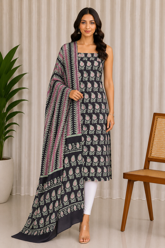 Wax Batik Cotton Full Printed Hand Block Print Kurta-Dupatta (Two Piece Set)   - 2.5  Mt Top  -  SKU: EK31801A