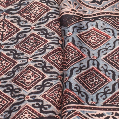 Ajrakh Chanderi Silk Natural Dye Hand Block Print Kurta-Dupatta (Two Piece Set)   - 2.5  Mt Top    -  SKU : ID05A01E