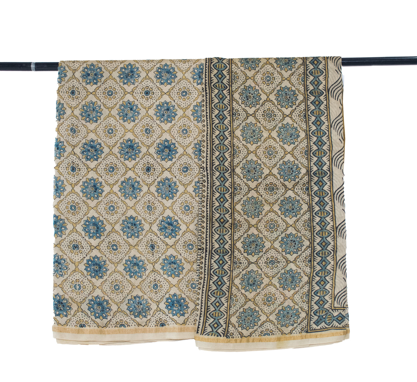 Ajrakh Chanderi Silk Natural Dye Hand Block Print Kurta-Dupatta (Two Piece Set)   - 2.5  Mt Top    -  SKU : ID13302D