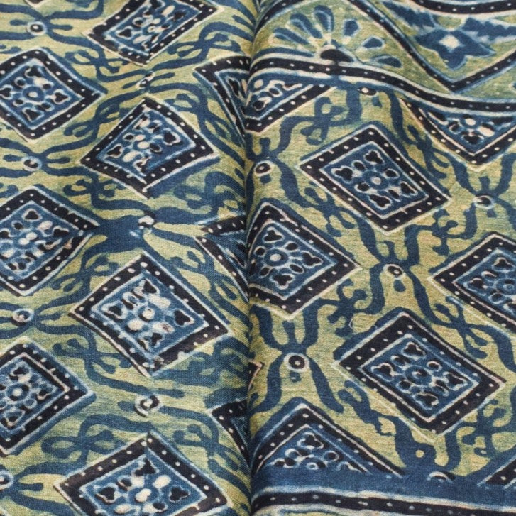 Ajrakh Chanderi Silk Natural Dye Hand Block Print Kurta-Dupatta (Two Piece Set)   - 2.5  Mt Top    -  SKU : ID05A01G