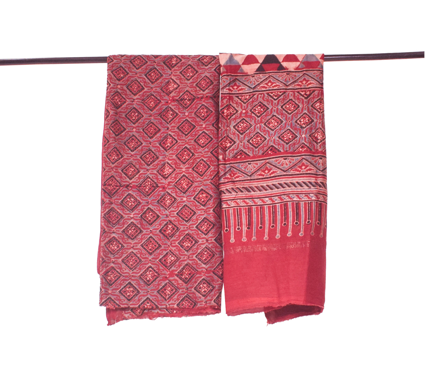 Ajrakh Chanderi Silk Natural Dye Hand Block Print Kurta-Dupatta (Two Piece Set)   - 2.5  Mt Top    -  SKU : ID05A01L