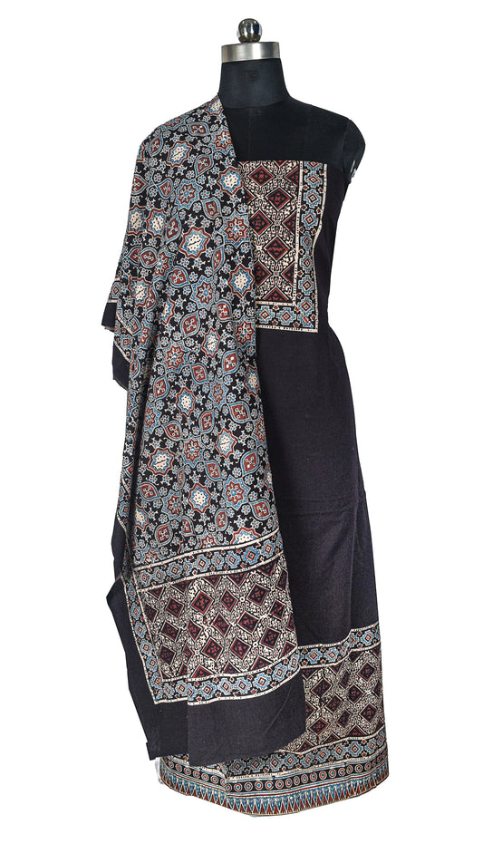 Ajrakh Cotton Natural Dye Hand Block Print Kurta-Dupatta (Two Piece Set) with Full Ajrakh Heavy Dupatta - 2.5 Mt Top    -  SKU : RM10302A