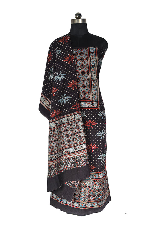 Ajrakh Cotton Natural Dye Hand Block Print Kurta-Dupatta (Two Piece Set) with Full Ajrakh Heavy Dupatta - 2.5 Mt Top    -  SKU : RM10302E