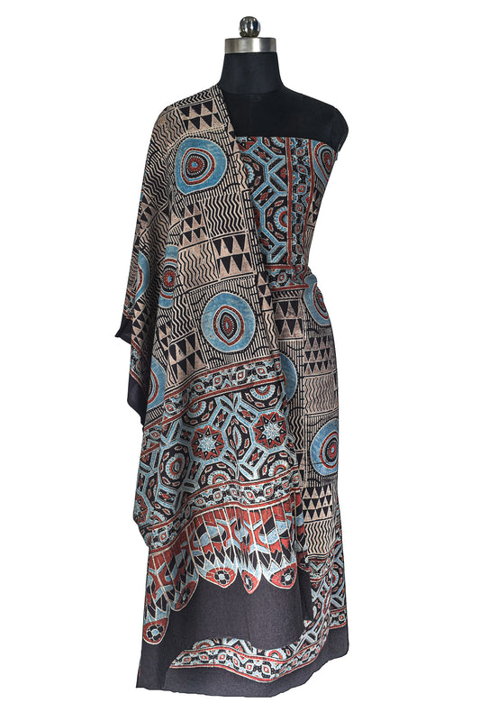 Ajrakh Cotton Natural Dye Hand Block Print Kurta-Dupatta (Two Piece Set) with Full Ajrakh Heavy Dupatta - 2.5 Mt Top    -  SKU : RM10302H