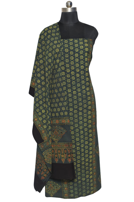 Ajrakh Cotton Natural Dye Hand Block Print Kurta-Dupatta (Two Piece Set) with Full Ajrakh Heavy Dupatta - 2.5 Mt Top    -  SKU : MS09401G