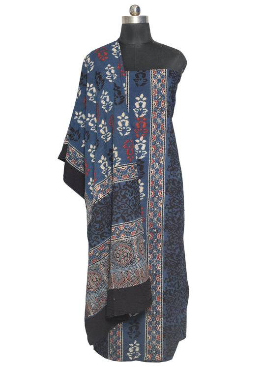Ajrakh Cotton Natural Dye Hand Block Print Kurta-Dupatta (Two Piece Set) with Full Ajrakh Heavy Dupatta - 2.5 Mt Top    -  SKU : MS09401E