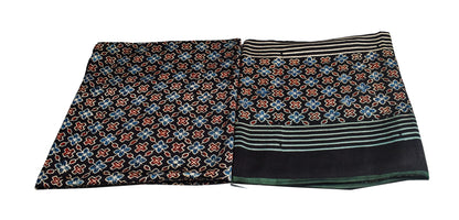 Ajrakh Modal Silk Part Natural Dye Plain Dyeing Ajrakh Border Dupatta Hand Block Print Kurta-Dupatta (Two Piece Set) with Tassels - 2.5 Mt Top    -  SKU : AI27801M