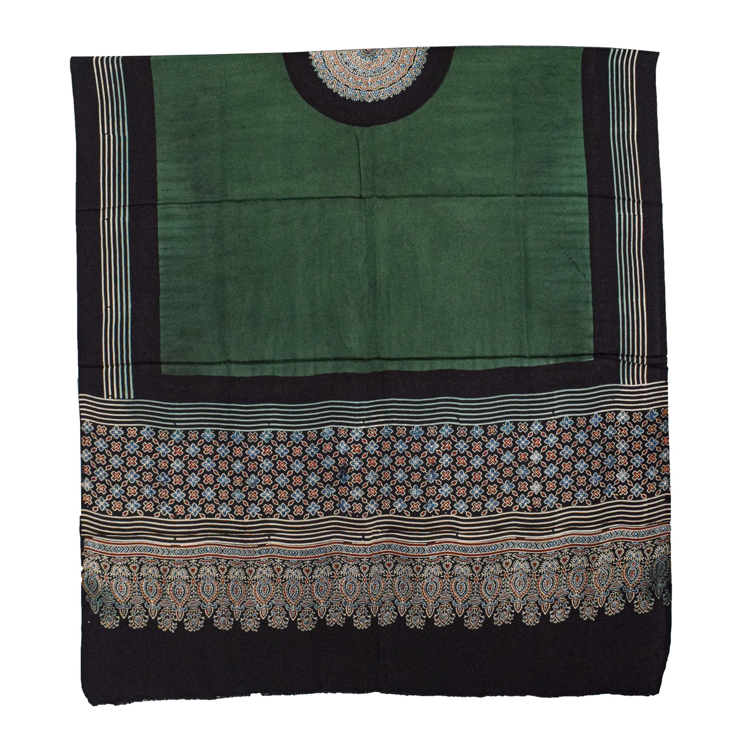 Ajrakh Modal Silk Part Natural Dye Plain Dyeing Ajrakh Border Dupatta Hand Block Print Kurta-Dupatta (Two Piece Set) with Tassels - 2.5 Mt Top    -  SKU : AI27801M