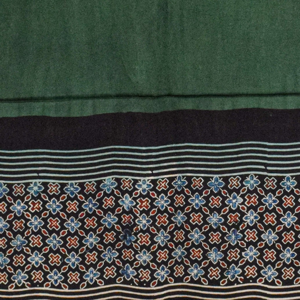 Ajrakh Modal Silk Part Natural Dye Plain Dyeing Ajrakh Border Dupatta Hand Block Print Kurta-Dupatta (Two Piece Set) with Tassels - 2.5 Mt Top    -  SKU : AI27801M