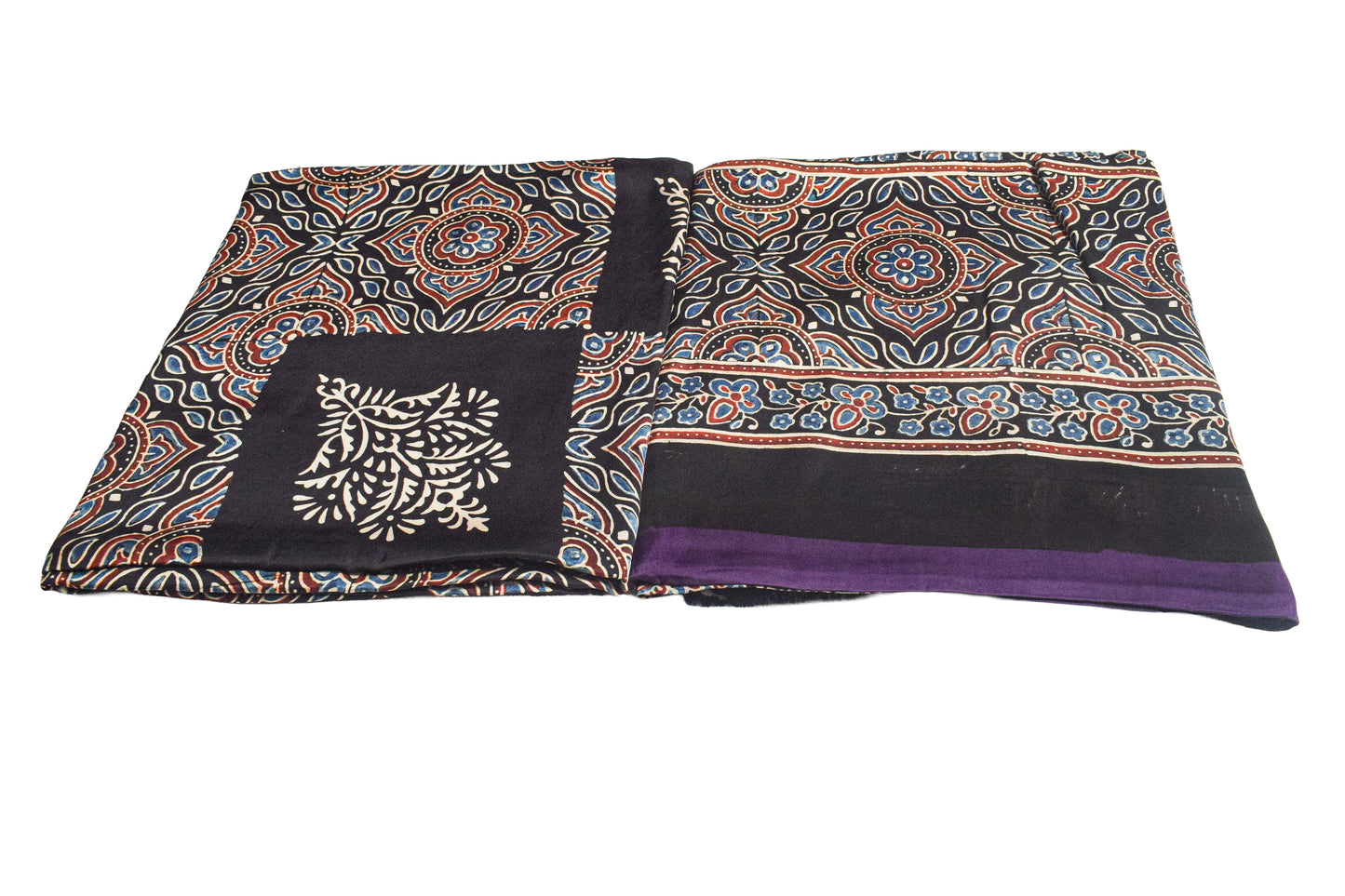 Ajrakh Modal Silk Part Natural Dye Plain Dyeing Ajrakh Border Dupatta Hand Block Print Kurta-Dupatta (Two Piece Set) with Tassels - 2.5 Mt Top    -  SKU : AI27801A