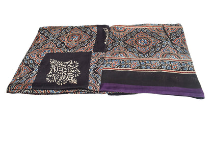 Ajrakh Modal Silk Part Natural Dye Plain Dyeing Ajrakh Border Dupatta Hand Block Print Kurta-Dupatta (Two Piece Set) with Tassels - 2.5 Mt Top    -  SKU : AI27801A