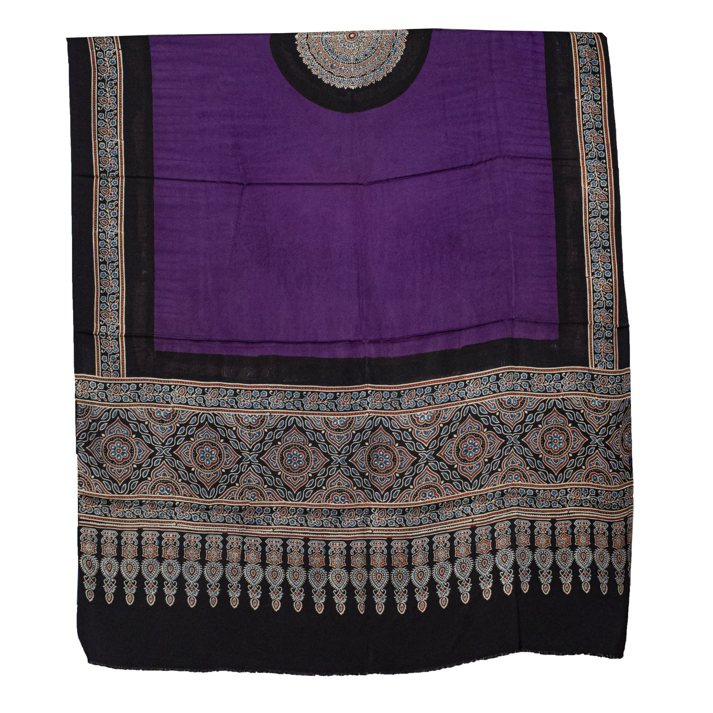 Ajrakh Modal Silk Part Natural Dye Plain Dyeing Ajrakh Border Dupatta Hand Block Print Kurta-Dupatta (Two Piece Set) with Tassels - 2.5 Mt Top    -  SKU : AI27801A