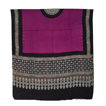 Ajrakh Modal Silk Part Natural Dye Plain Dyeing Ajrakh Border Dupatta Hand Block Print Kurta-Dupatta (Two Piece Set) with Tassels - 2.5 Mt Top    -  SKU : AI27801H