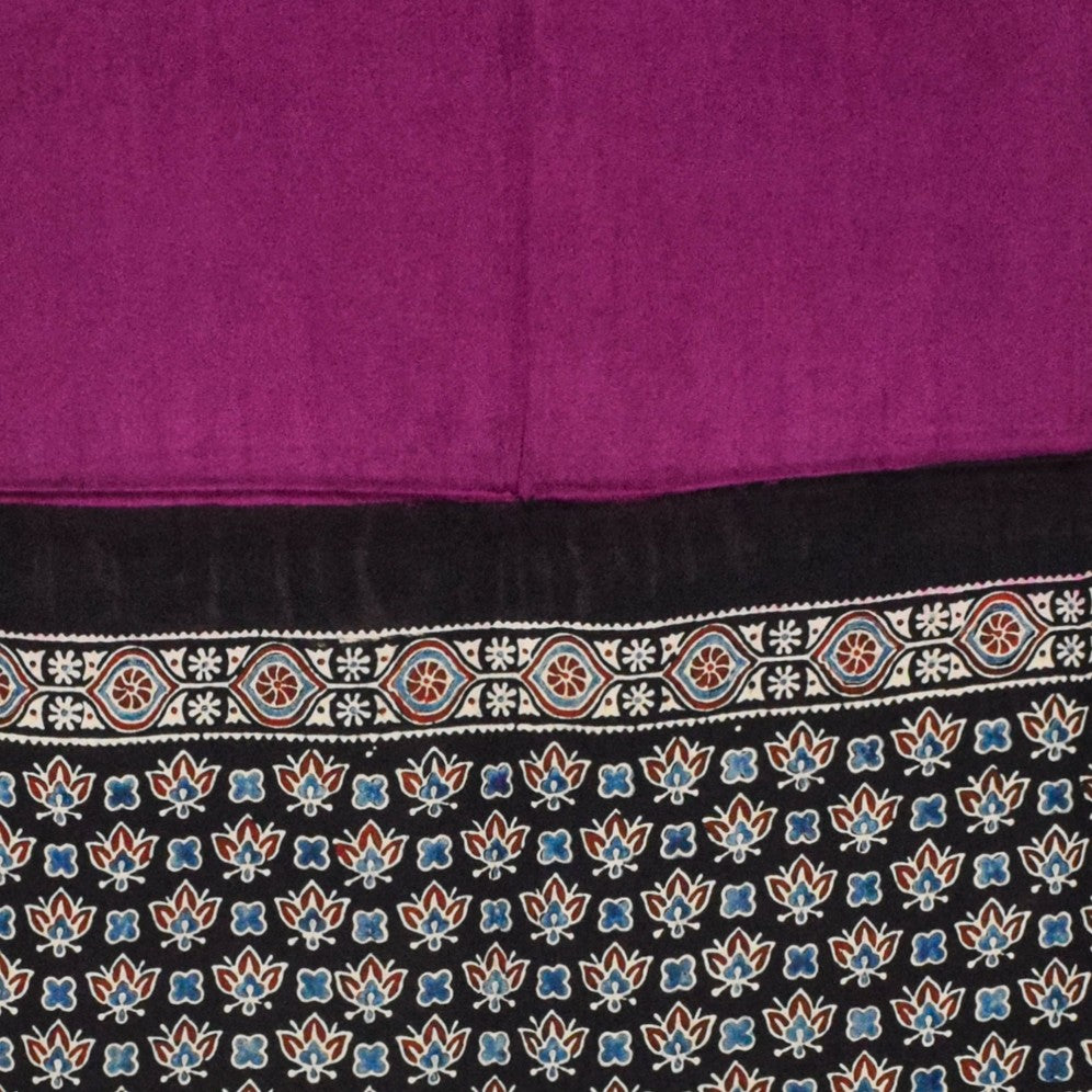 Ajrakh Modal Silk Part Natural Dye Plain Dyeing Ajrakh Border Dupatta Hand Block Print Kurta-Dupatta (Two Piece Set) with Tassels - 2.5 Mt Top    -  SKU : AI27801H