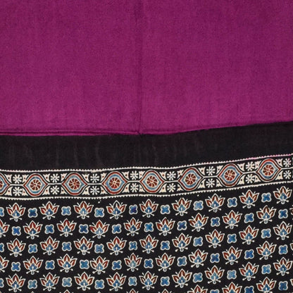 Ajrakh Modal Silk Part Natural Dye Plain Dyeing Ajrakh Border Dupatta Hand Block Print Kurta-Dupatta (Two Piece Set) with Tassels - 2.5 Mt Top    -  SKU : AI27801H