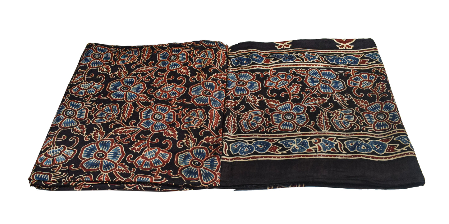 Ajrakh Modal Silk Part Natural Dye Plain Dyeing Ajrakh Border Dupatta Hand Block Print Kurta-Dupatta (Two Piece Set) with Tassels - 2.5 Mt Top    -  SKU : AI27801J