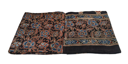 Ajrakh Modal Silk Part Natural Dye Plain Dyeing Ajrakh Border Dupatta Hand Block Print Kurta-Dupatta (Two Piece Set) with Tassels - 2.5 Mt Top    -  SKU : AI27801J