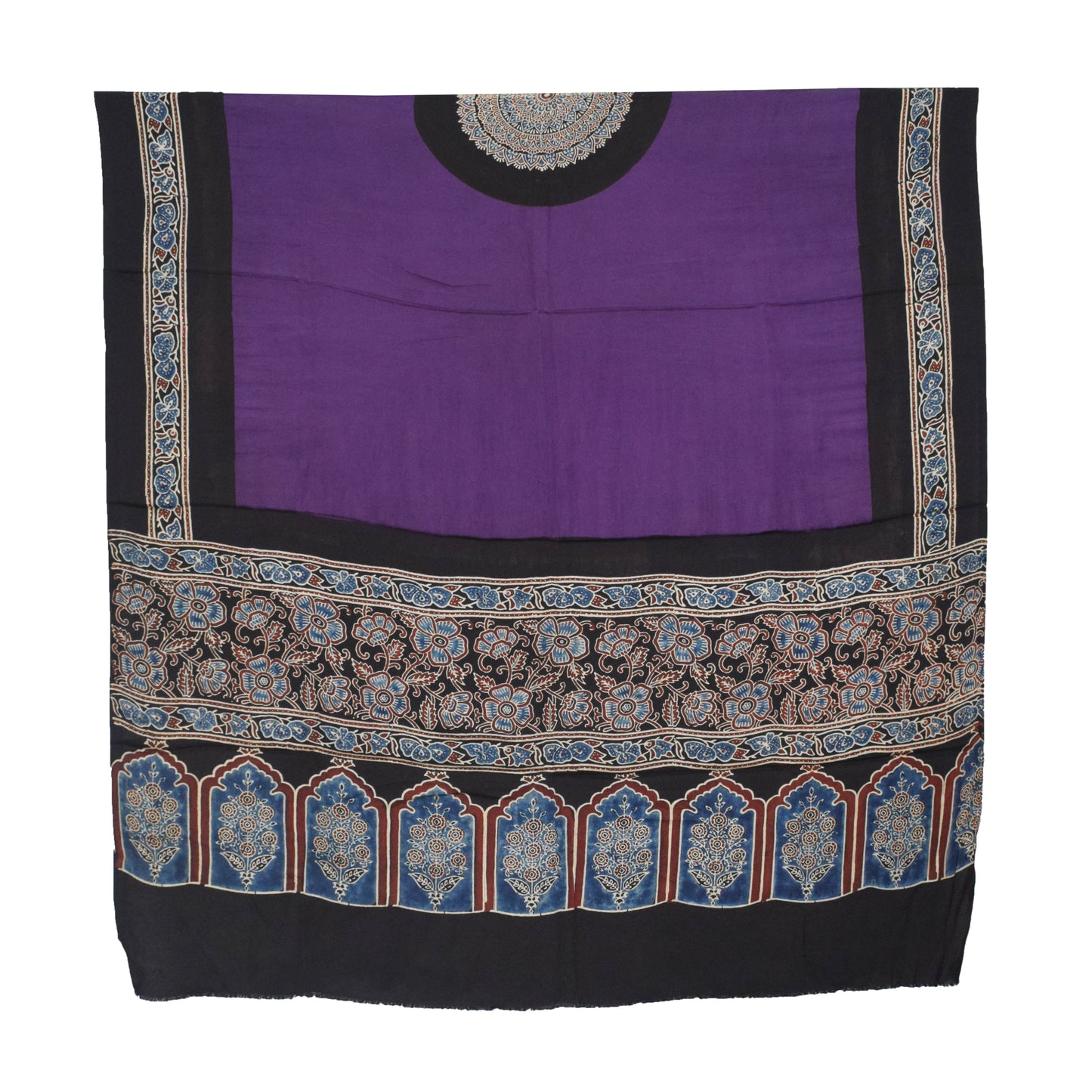 Ajrakh Modal Silk Part Natural Dye Plain Dyeing Ajrakh Border Dupatta Hand Block Print Kurta-Dupatta (Two Piece Set) with Tassels - 2.5 Mt Top    -  SKU : AI27801J