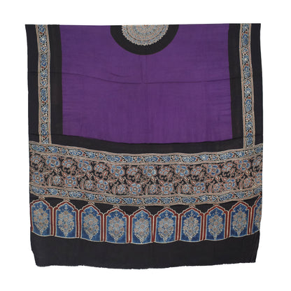 Ajrakh Modal Silk Part Natural Dye Plain Dyeing Ajrakh Border Dupatta Hand Block Print Kurta-Dupatta (Two Piece Set) with Tassels - 2.5 Mt Top    -  SKU : AI27801J